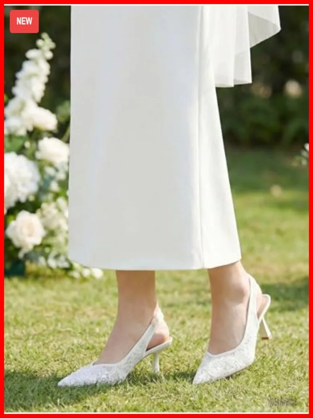 Slingback Kitten Heel Lace Pearl Pointed Toe Wedding Pumps